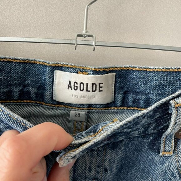 AGOLDE Rumi Distressed Mid Rise Waist Denim Dark Wash Casual Jean Shorts Blue 28 - Picture 8 of 10